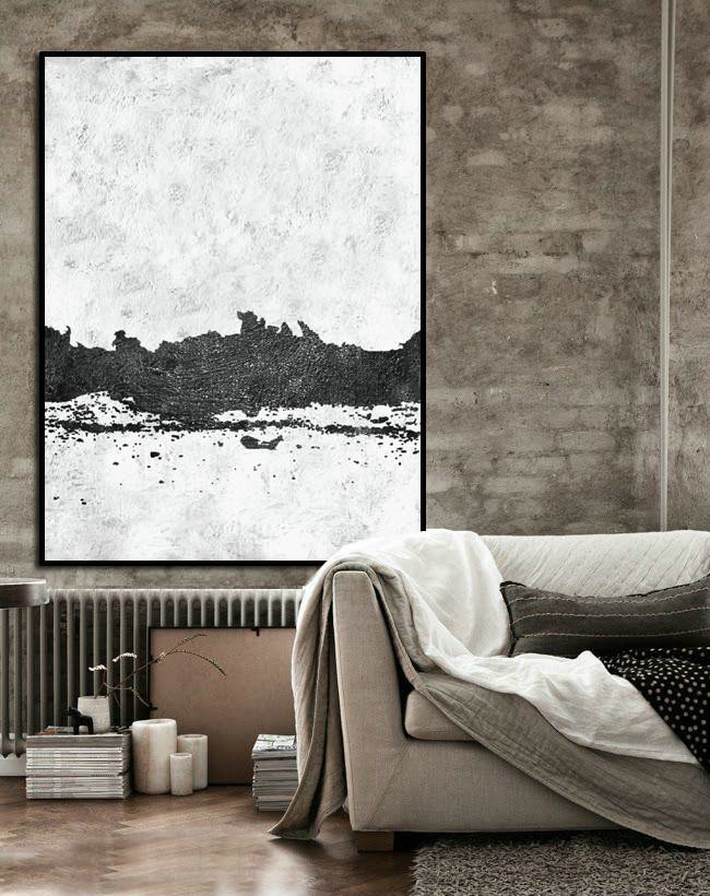 Large Abstract Painting On Canvas,Black And White Minimal Painting On Canvas - Multicolor Abstract Painting